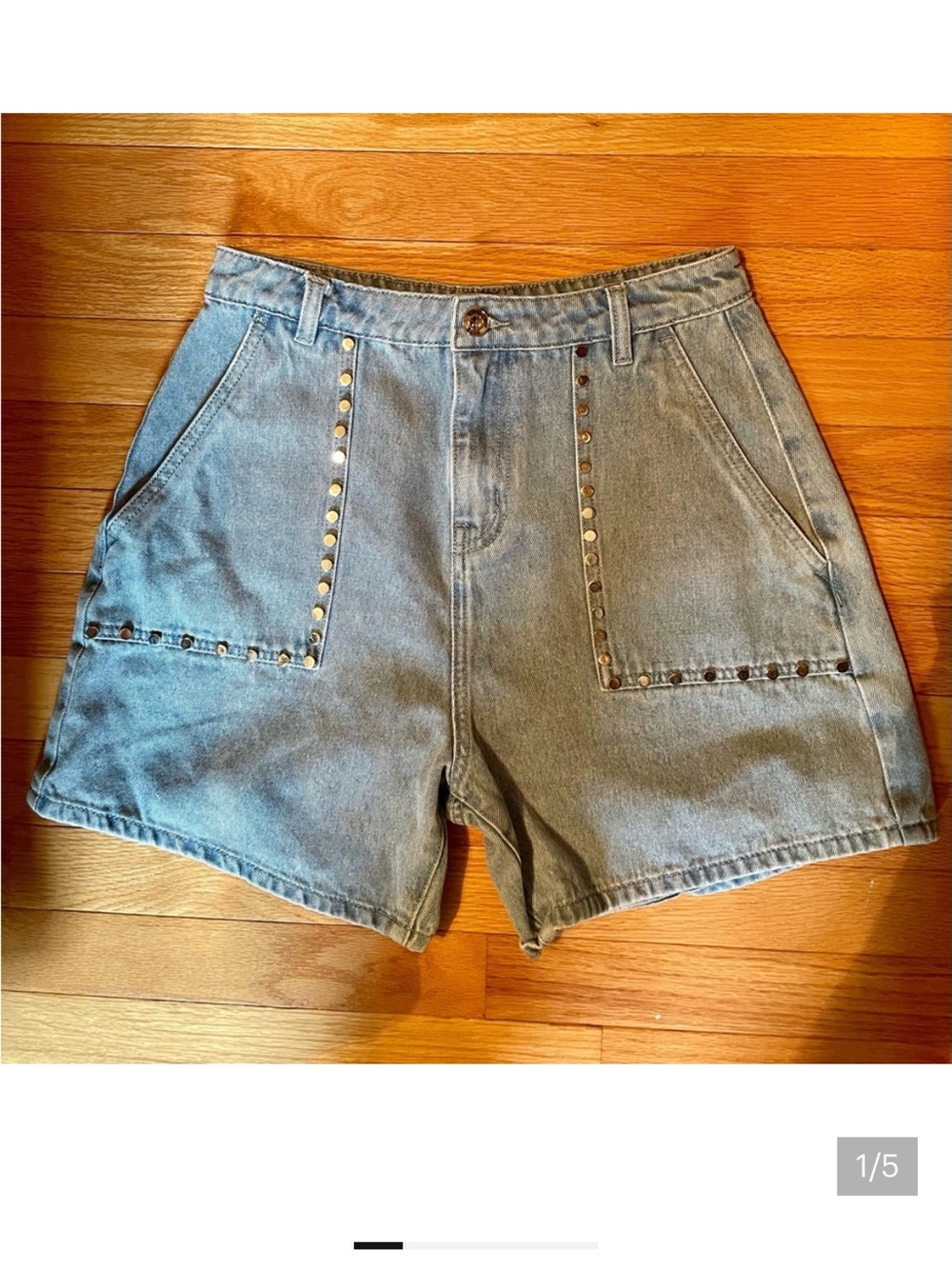 Gracia Blue Jean Shorts with Studded Detail Size M - Picture 1 of 5